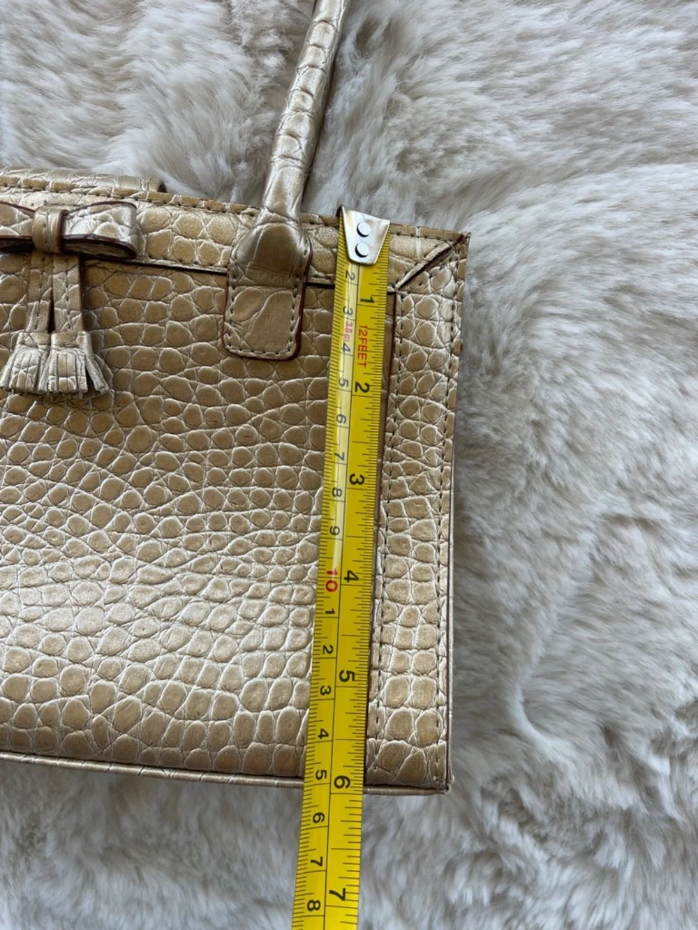 VTG Liz Claiborne Metallic Gold Faux Croc-Embossed Satchel with Tassel